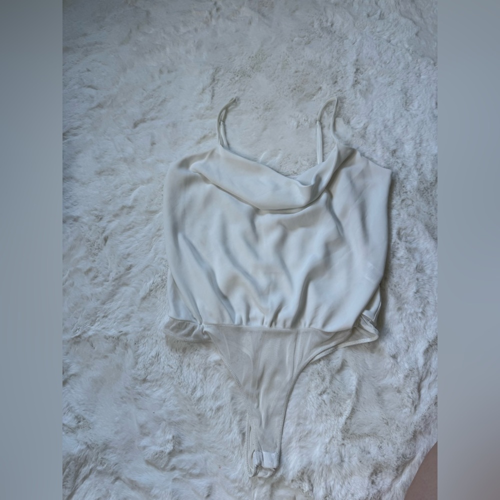 Astr White Cowl Neck Spaghetti Strap Bodysuit
